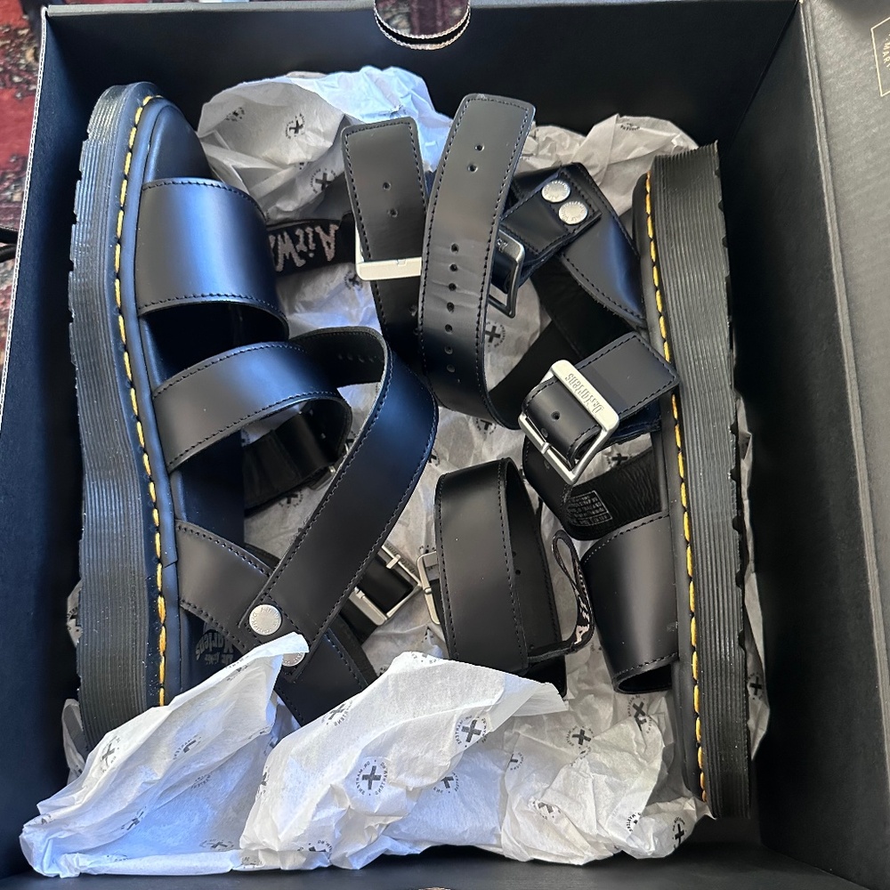 Rick Owens x Dr Matens Gryphon Leather Gladiator Sandals in Black